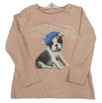 Pudrové triko s pejskem a nápisem H&M