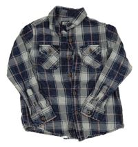 Tmavomodro-světlešedo-červená kostkovaná košile Next