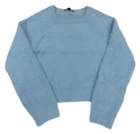 Modrý chlupatý crop svetr New Look