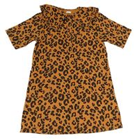 Hnědé riflové šaty s leopardím vzorem a límečkem Next