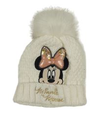Smetanová pletená čepice s Minnie a bambulí C&A