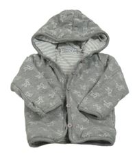 Šedá melírovaná zateplená propínací mikina s krávami a kapucí Dirkje