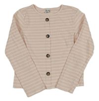 Růžovo-bílé pruhované žebrované triko s knoflíky zn. Dopodopo