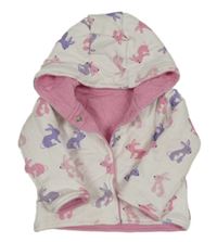 Bílá zateplená propínací oboustranná mikina s králíky a kapucí Jojo Maman Bébé