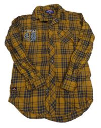 Hnědo-černá kostkovaná košile s číslem