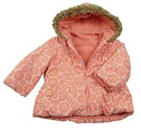 Růžová květovaná šusťáková zateplená bunda s kapucí M&S