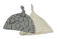 2x bavlněná čepice - šedá melírovaná s duchy + krémová s nápisem George