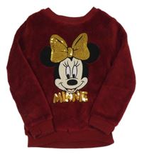 Vínová chlupatá mikina s Minnie s flitry Disney
