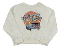 Bílá mikina s autem a palmami Shein