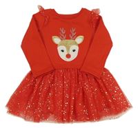 Červené teplákovo/tylové šaty se sobem Dunnes