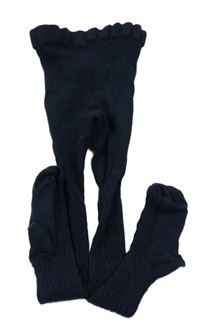 Tmavomodré punčocháče s copánkovým vzorem Tu