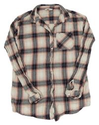 Bílo-černo-růžová kostkovaná halenka E-Vie