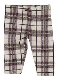 Bílo-vínovo-khaki kostkované legíny C&A