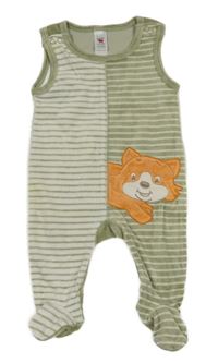 Zelenošedo-bílé pruhované sametové dupačky s liškou C&A