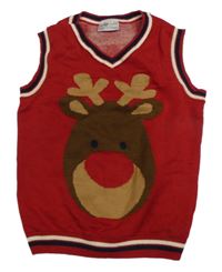 Červená svetrová vesta se sobem So Cute