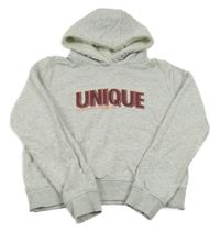 Světlešedá melírovaná mikina s puntíky s nápisem a kapucí Staccato