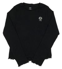 Černé žebrované triko s výšivkou slunce M&S