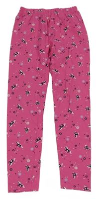 Tmavorůžové květované legíny s koňmi Kids