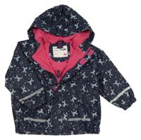 Tmavomodrá nepromokavá zateplená bunda s jednorožci a kapucí Kiki&Koko