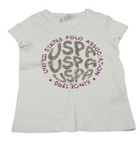 Bílé tričko s nápisy z flitrů U.S. Polo Assn.