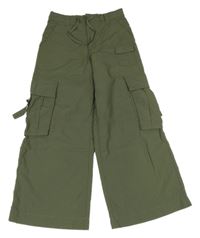 Khaki šusťákové široké kalhoty s kapsami H&M