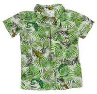 Zeleno-bílá košile s listy a dinosaury zn. H&M
