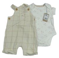 2 set - Smetanové laclové kostkované kraťasy + bílé body s myškami Mothercare