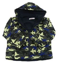 Khaki-zeleno-modrá army šusťáková podzimní bunda s kapucí 