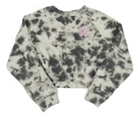 Bílo-šedá batikovaná crop mikina s květem Primark