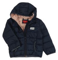 Tmavomodrá šusťáková zateplená prošívaná bunda s kapucí S. Oliver