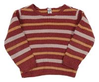 Vínovo-růžovo-oranžový pruhovaný žebrovaný žinylkový svetr Dopodopo