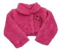 Růžový kožešinový podšitý crop kabátek s květinou 