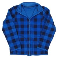 Modro-tmavomodrá kostkovaná fleecová propínací obroustranná mikina TCM