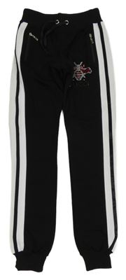 Černé tepláky s bílým pruhem a obrázkem z kamínků - Gucci