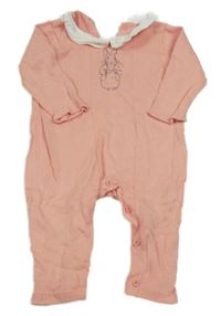 Světlerůžový lehký pletený overal s králíkem a límečkem