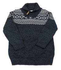 Tmavomodro-bílý vzorovaný svetr Topolino