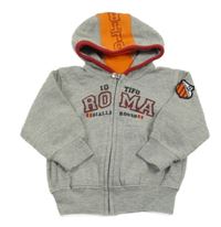 Šedá propínací mikina s nápisem a kapucí 