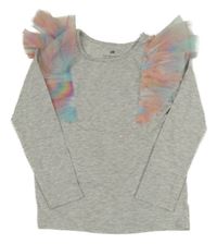 Šedé melírované triko s barevnými tylovými volánky H&M