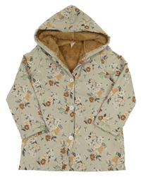 Světlebéžová květovaná šusťáková lehce zateplená bunda s kapucí Shein