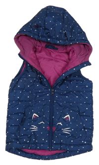 Tmavomodrá puntíkatá šusťáková zateplená vesta s kočkou a kapucí Impidimpi