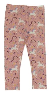 Světlerůžové legíny s jednorožci a duhami 