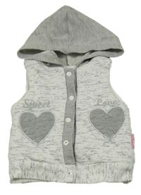 Bílo-šedá melírovaná tepláková lehce zateplená vesta s kapucí 