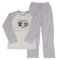 Bílo-lila pruhované pyžamo se Stitchem 