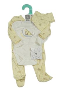 Nové - 3 set - bílé body s Púem + žlutý overal + slinták Disney