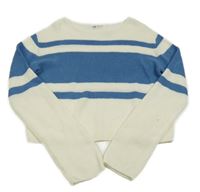 Bílo-modrý lehký crop svetr s pruhem H&M