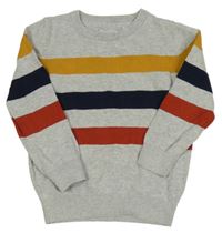 Šedý lehký svetr s barevnými pruhy C&A