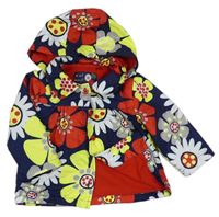 Tmavomodro-barevná květovaná šusťáková jarní bunda s kapucí Tu