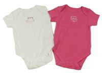 2set - 2x body - bílé s kočičkou + růžové s nápisem Primark