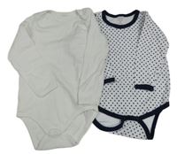 2set - 2x body - bílé + bílo-tmavomodré puntíkaté 