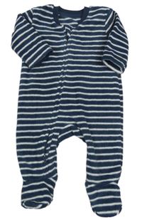 Tmavomodro-bílý pruhovaný fleecový overal George